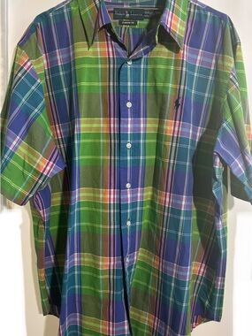 Ralph Lauren Men XXL Classic Fit Short Sleeve Madras Plaid Button Front Shirt